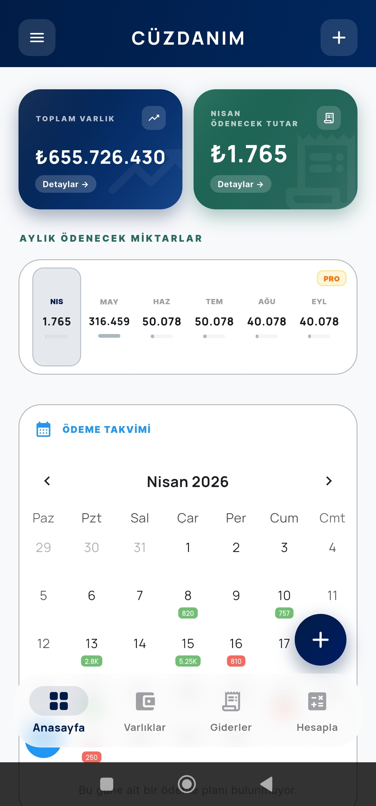 Cüzdanım uygulaması ekran görüntüsü